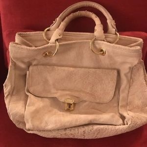 soft very light  cream coral leather bag